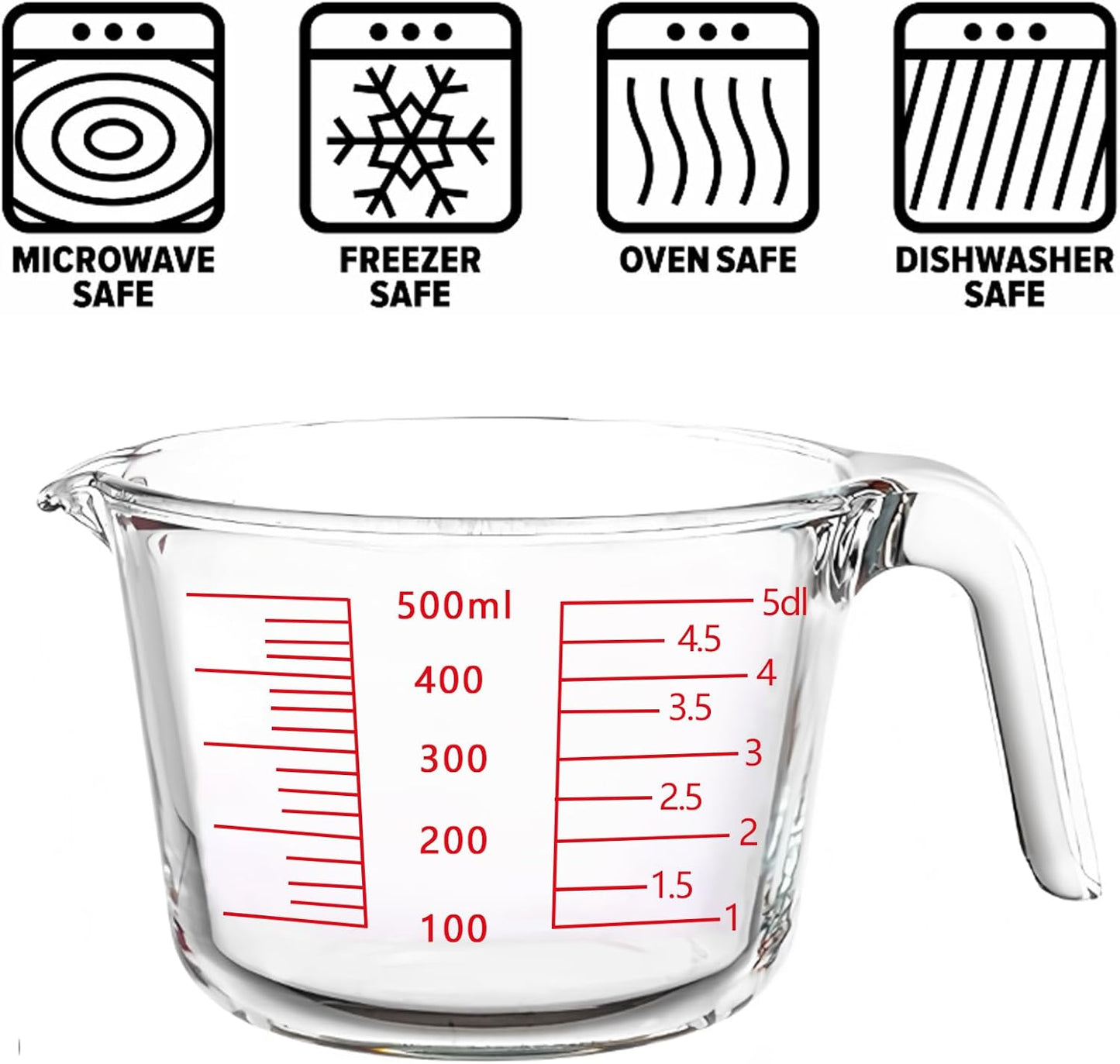 2-Cups Glass Measuring Cups with Lids Set, Measuring Jugs with Handle Liquid Measuring Cups Kitchen Mixing Bowl, Microwave, Oven, and Dishwasher Safe