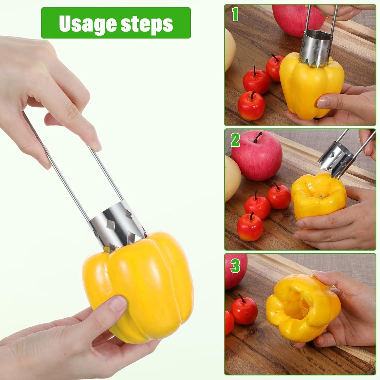 2 PCS Red Bell Pepper Seed Corer-multifunctional Fruit and Vegetable Core Remover Tool Stainless Steel Kitchen Gadgets for Pepper Pineapple Pear Apple Corer Vegetables Fruit