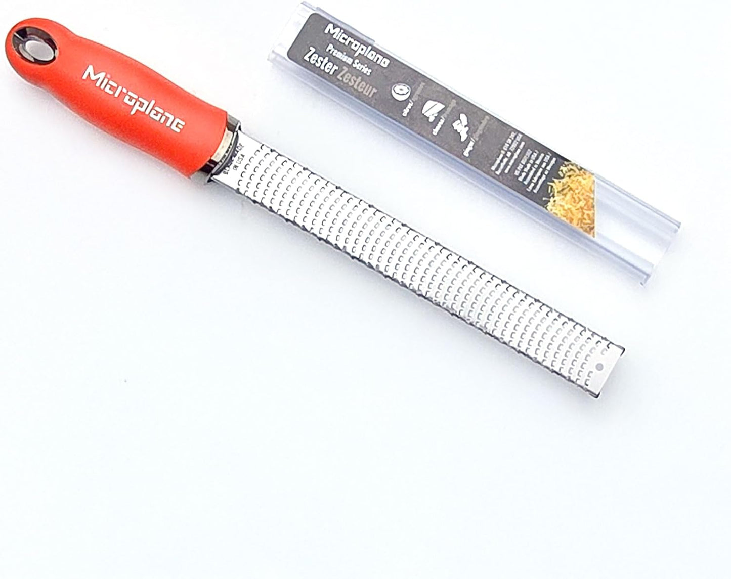 Premium Classic Series Zester - Pomegranate Red | Lemon Zester tool, Hard Cheese & Vegetable Grater | For Citrus, Parmesan Cheese, Garlic, Ginger, Nutmeg | Fine Stainless Steel Blade, Made in USA
