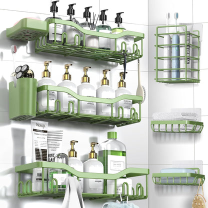 NESOMI Shower Caddy Adhesive Shower Organizer 7-Pack, Rustproof Stainless Steel Bathroom Shelves, Large Capacity No-Drill Rack Storage Accessories with Soap Dish Toothbrush Holder &24 Hooks Home Decor