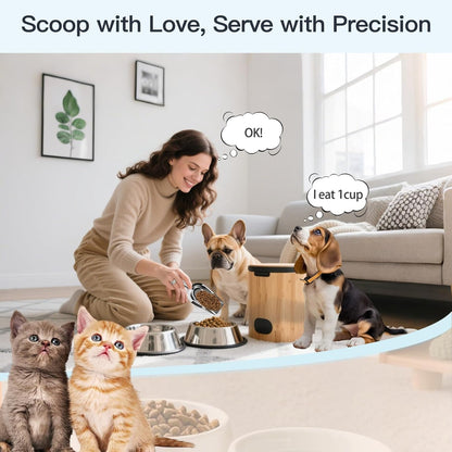 Dog-Cat Food Scoop 3/4 Cup, SSyang Thickened 304 Stainless Steel Pet Food Scoop with Long Handle, Precision Scale, Easy to Clean, Suitable for Wet and Dry Food