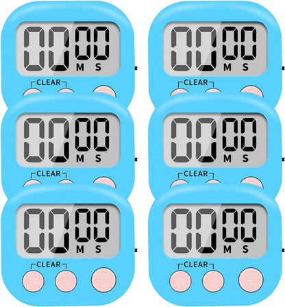 6 Pack Small Digital Kitchen Timer Magnetic Back and ON/Off Switch,Minute Second Count Up Countdown (Red)