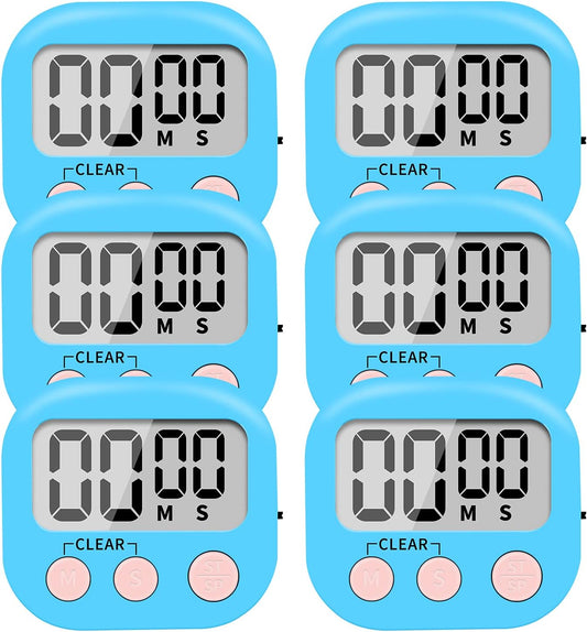 6 Pack Small Digital Kitchen Timer Magnetic Back and ON/Off Switch,Minute Second Count Up Countdown (Red)