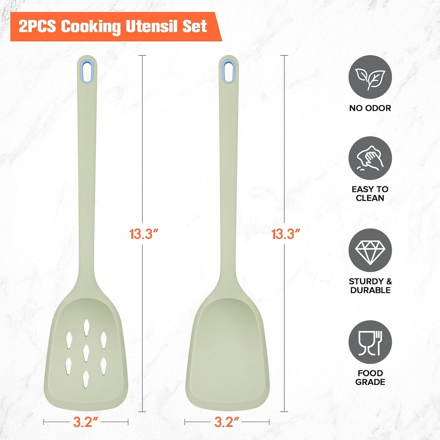 Silicone Cooking Spatula&Slotted Spatulas, Pack of 2,Solid Turner Kitchen Utensils Set for Cooking,Frying, Baking, Flipping, Turning,Heat Resistant 450℉ (Green)
