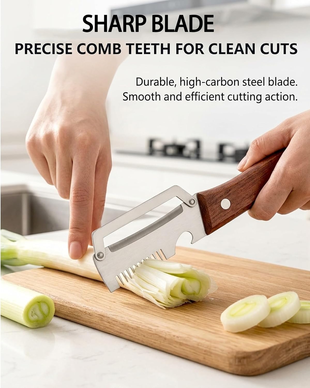 3-in-1 Scallion Shredder & Peeler Kitchen Multi-function Stainless Steel Thickened Fruit Peeling Knife Vegetable Wooden Handled Cutter Tool Zero Flex Veggie Carrot Cabbage Potatoes Peelers(2PCS)