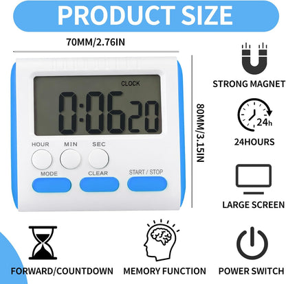 Mudder 3 Pack Digital Kitchen Timer for Cooking, Big Digits, 24 Hour Magnetic Backing Stand Kitchen Timers Clock for Classroom Kids Teachers, Loud Alarm and Big Screen (Black and White)