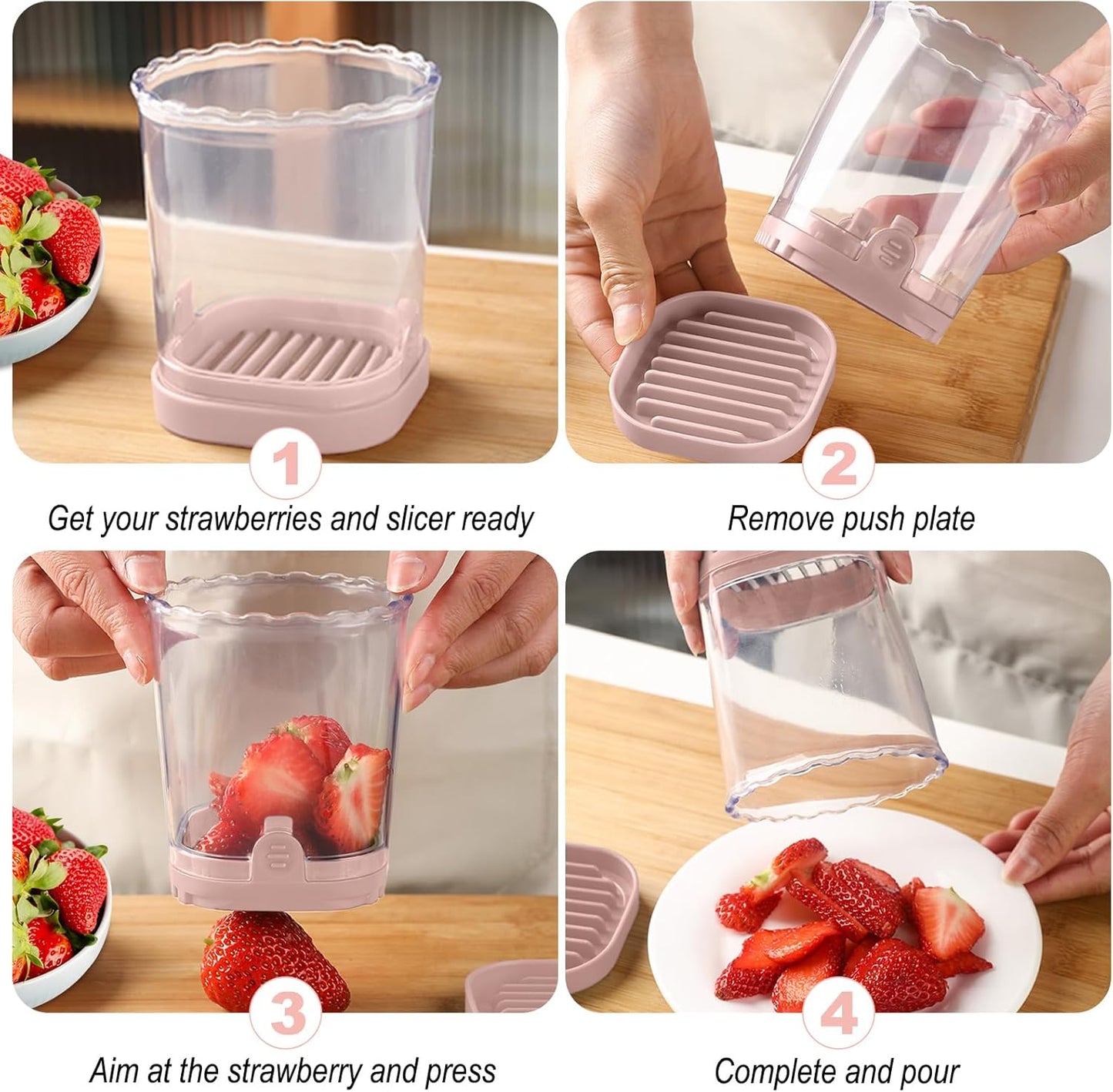 Strawberry Slicer：Fruit Slicer Cup Veggie Salad Speed Cutter for Strawberries Egg Banana Mushroom Cucumber Kiwi the Kitchen Portable Slicing Tool (Pink)