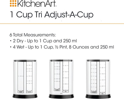 KitchenArt 1 Cup Tri Adjust A-Cup, and 2 Cup Tri Adjust A-Cup, Easy Pour Measuring Cup Set