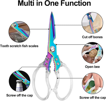 CGBE Kitchen Scissors, Multi-Purpose Kitchen Shears, Heavy Duty Dishwasher Safe Food Scissors for Chicken, Poultry, Fish, Meat & Herbs with Non-Slip Grips - Sliver