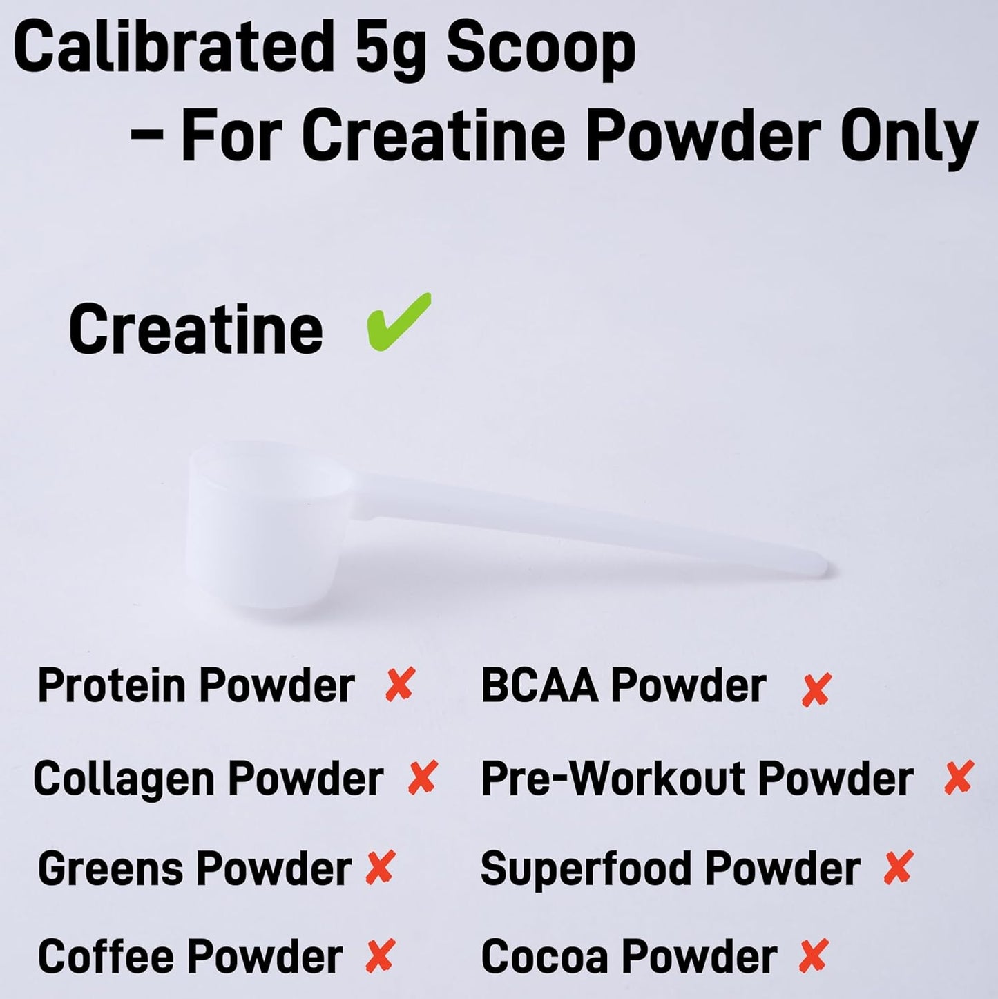 3-Pack 5g Scoop for Creatine – White Measuring Spoons Calibrated for Creatine Monohydrate Powder – Accurate 5 Gram Portion Scoop for Supplements, Pre-Workout, Gym Use, Fitness Routine
