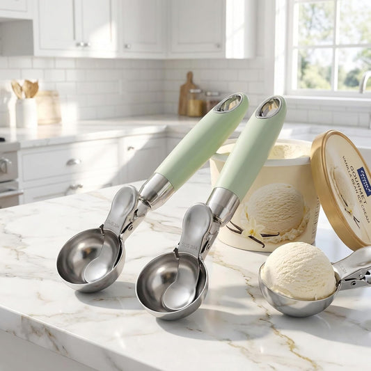 Set of 2 Stainless Steel Ice Cream Scoops - 1.85"x1.85" Deep Scoop with Spring-Loaded Release | Non-Stick Melon Baller for Fruits, Dessert & Cookie Dough