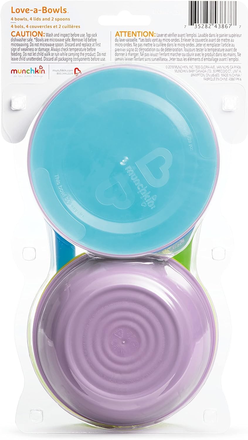 Munchkin® Love-a-Bowls™ 10 Piece Baby Feeding Set, Includes Bowls with Lids and Spoons, Multicolor