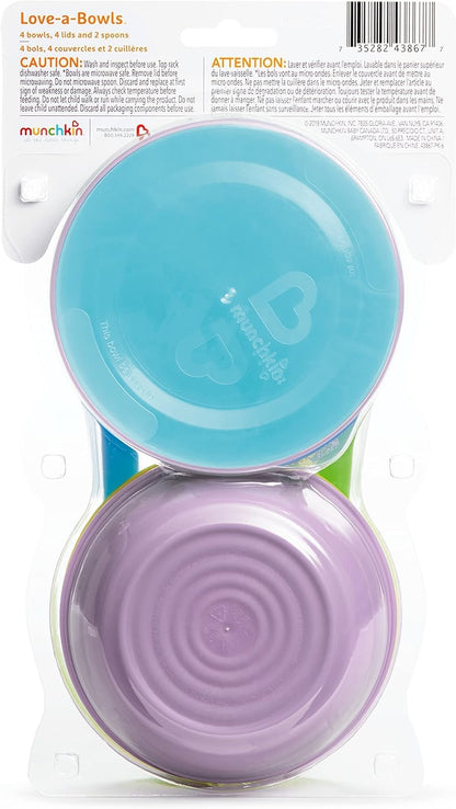Munchkin® Love-a-Bowls™ 10 Piece Baby Feeding Set, Includes Bowls with Lids and Spoons, Multicolor