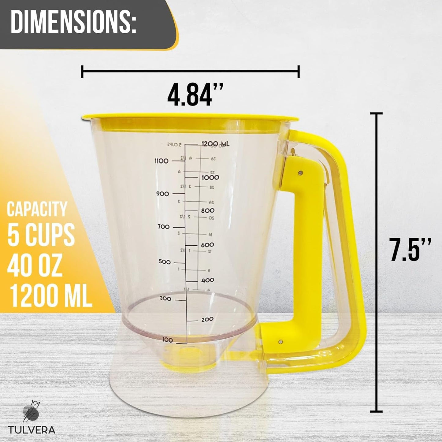 Pancake Batter Dispenser | 5-Cup Mix Pourer for Pancakes, Waffles, Crepes, Muffins, Cupcakes | Squeeze Handle, Portion Control Pitcher, Durable Drip-Free Design | Baking Accessories (Original Black)