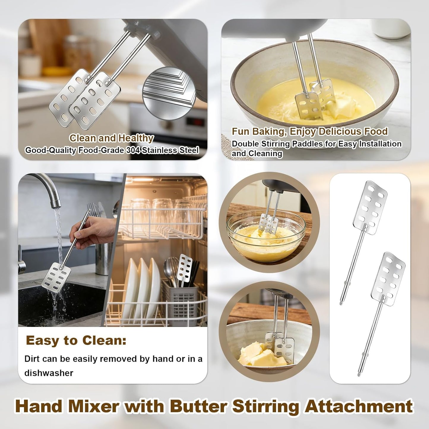 2pcs Hand Mixer Beaters Attachments Compatible with BLACK & DECKER, Universal Stainless Steel Electric Hand Mixer Whisk Replacement for Cooking and Baking