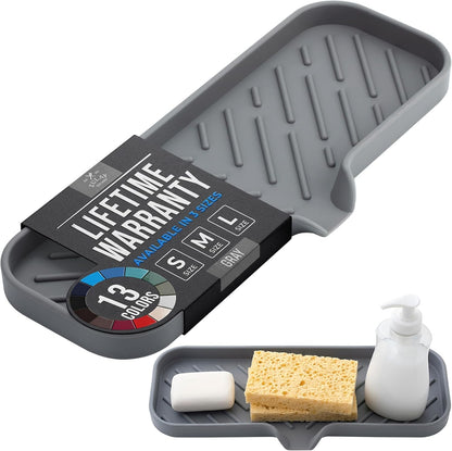 Zulay Kitchen (9x3.5in Sponge Holder for Kitchen Sink - Flexible Heavy-duty Multipurpose Sink Caddy - Counter Organizer for Kitchen, Bathroom, Makeup, Trinkets & More! (Grey)