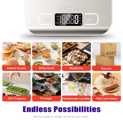 Food Kitchen Scale High-Precision Digital Scale Accurate Weighing for Baking & Cooking Enthusiasts(Silvery & Grayish Green)