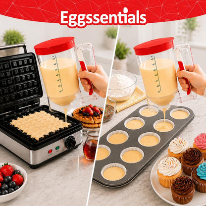 Eggssentials - Pancake Batter Dispenser with 5-Cup Capacity - Waffle Batter Dispenser for Pancakes, Cupcakes & Crepes, Easy-Squeeze Handle, Dishwasher Safe - Black Pancake Dispenser