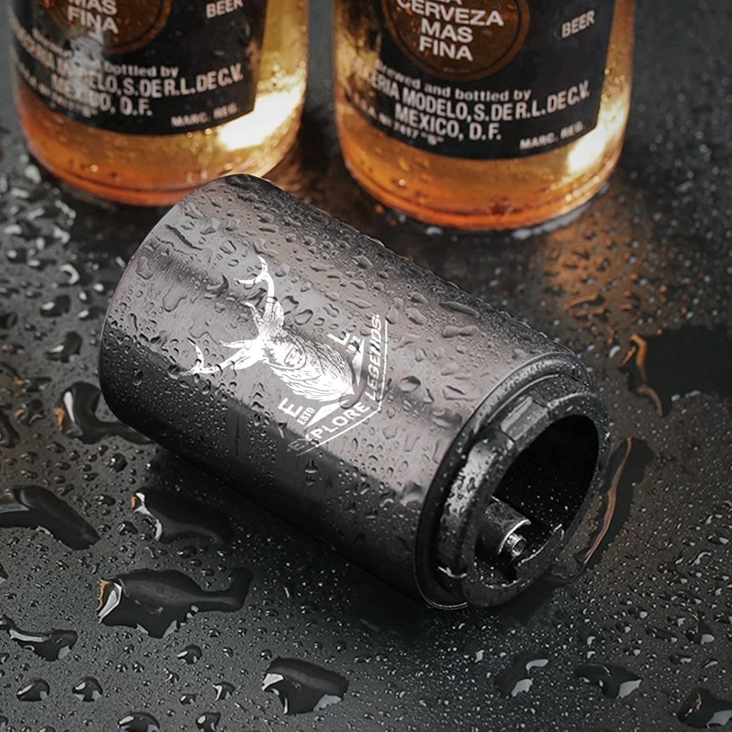 2PCS Beer Bottle Opener with Magnetic Cap, Automatic Stainless Steel One-Handed Bottle Cap Opener, Spring Loaded Push&Pop for Kitchen Home Bar Restaurant Household Utensils Destapador de Cerveza