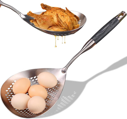 MARTE Skimmer Slotted Spoon Set of 4 - Kitchen Pasta Strainer Spoon - Spider Strainer Skimmer Ladle Spoon with Holder for Cooking and Frying Food, Spaghetti, Vegetable, Dumpling - 14.8In,16.5In,17In