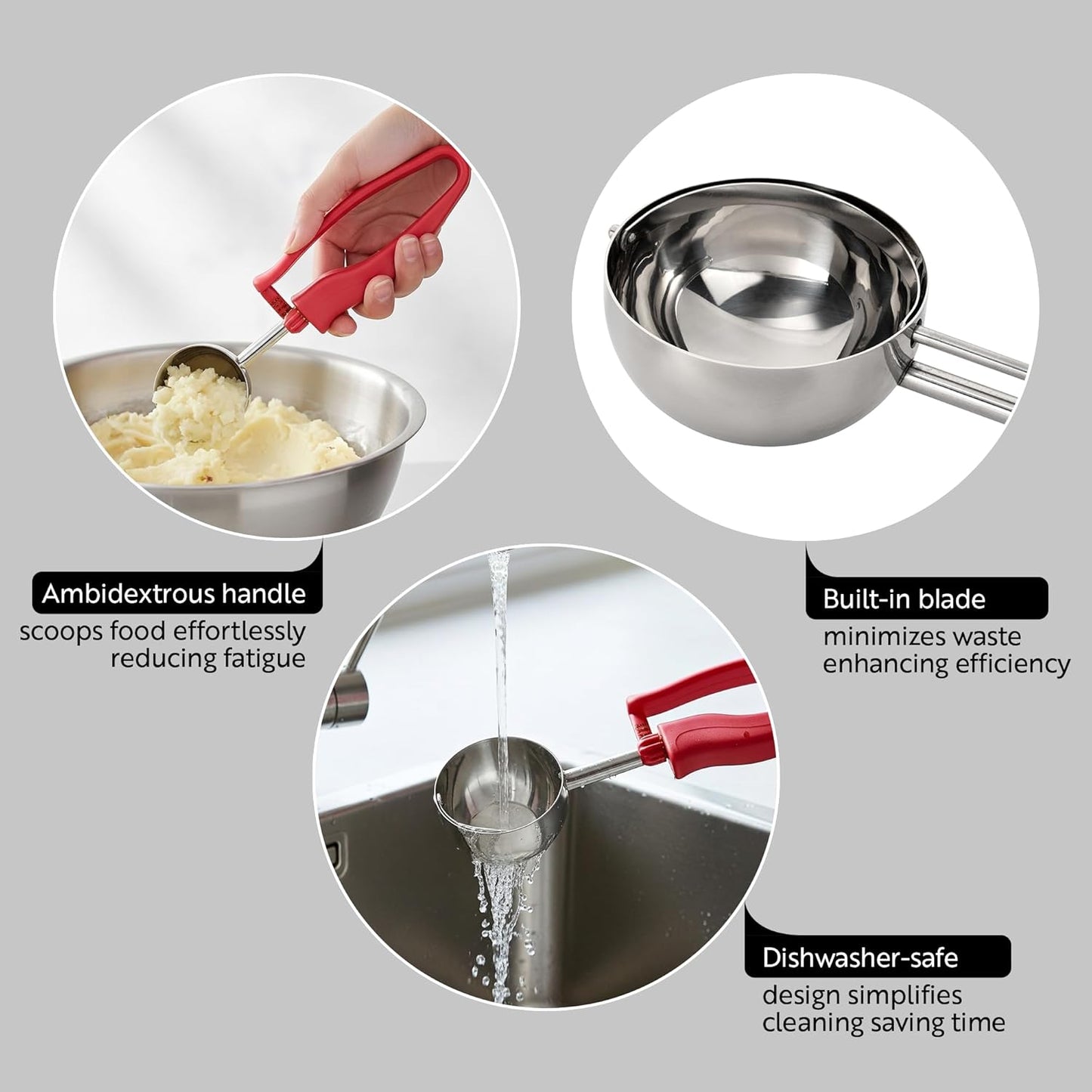 Restaurantware Ice Cream Scoop 1 Case 3.75 oz Stainless Steel Portioner Commercial Kitchen Tool Comfortable Grip Dishwasher-Safe Ambidextrous Handle