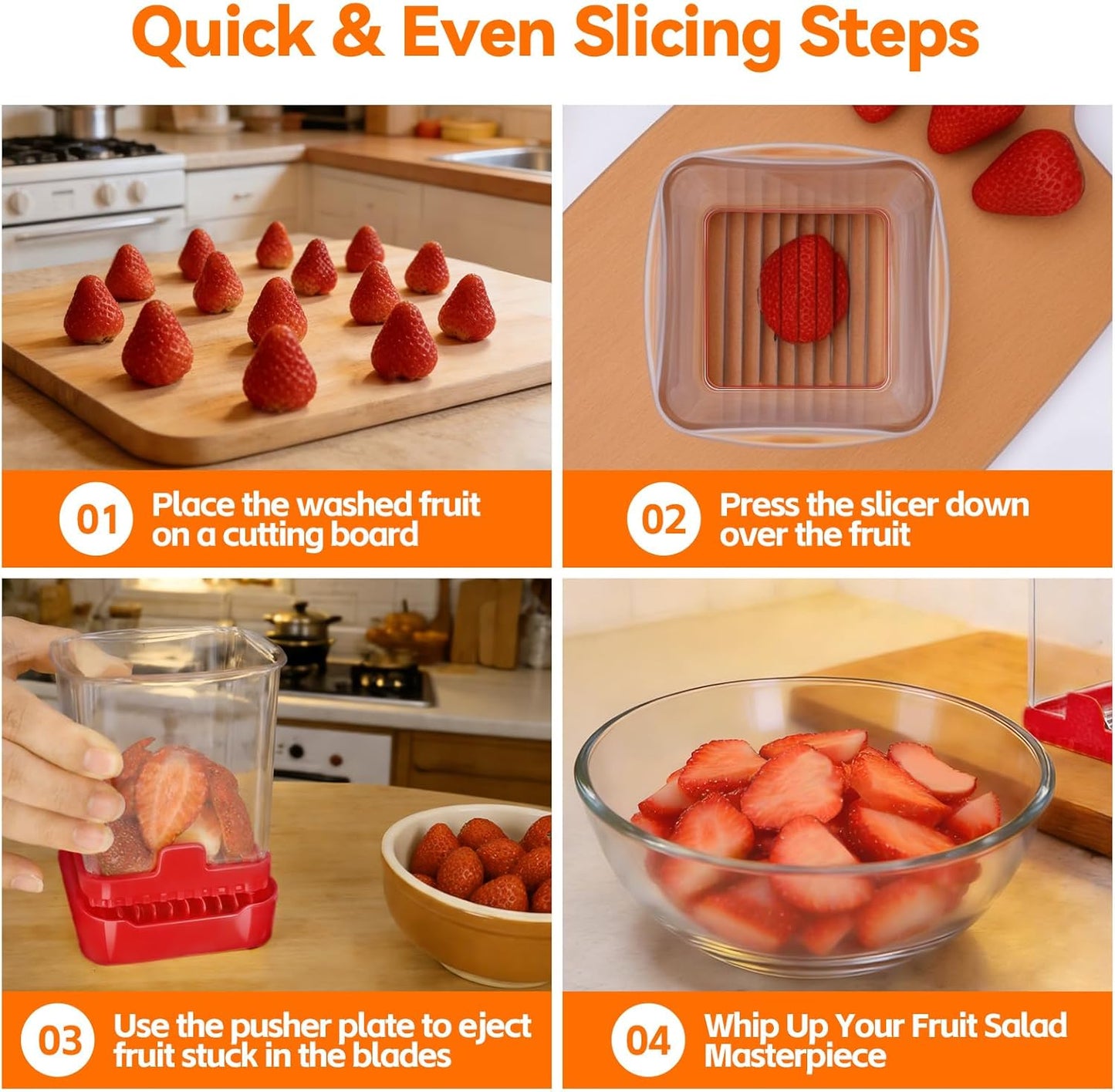 Fruit Slicer Cup for Strawberry, Banana, Hard-Boiled Egg - Detachable Cutter with Push Plate - 304 Stainless Steel Blade - Rapid & Safe Slicing Kitchen Gadget for Quick Meal Prep (Black)