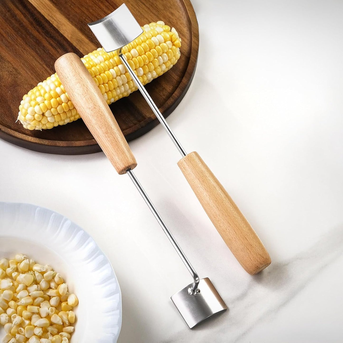 2-Piece Corn Peeler Set, Corn Cob Stripper Tool with Curved Blade, Corn Kernel Remover for Raw and Cooked Corn, Easy Clean Kitchen Tool (10.5 Inches)