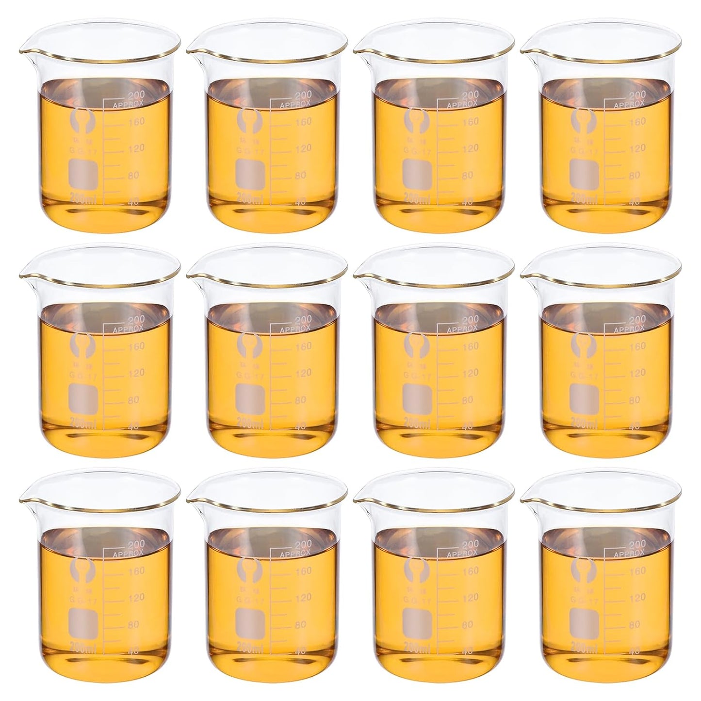 PATIKIL 50ml Low Form Glass Beaker, 12 Pack 3.3 Borosilicate Glass Graduated Printed Scale Measuring Cups with Spout for Kitchen Lab Liquids