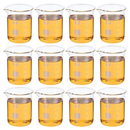PATIKIL 50ml Low Form Glass Beaker, 12 Pack 3.3 Borosilicate Glass Graduated Printed Scale Measuring Cups with Spout for Kitchen Lab Liquids