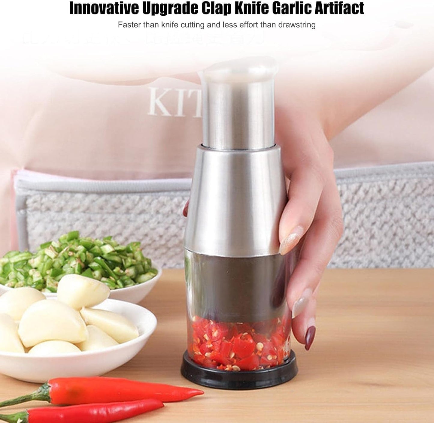 Silver Pressed Garlic Chopper - Multi-Functional Manual Garlic Press and Masher, Stainless Steel 304 Multi-Purpose Kitchen Aid