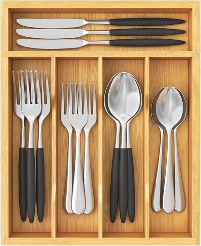 Lifewit Silverware Drawer Organizer, Utensil Tray for Kitchen, Flatware and Cutlery Holder, Storage for Spoons Forks Knives, 6.7 x 12", Natural