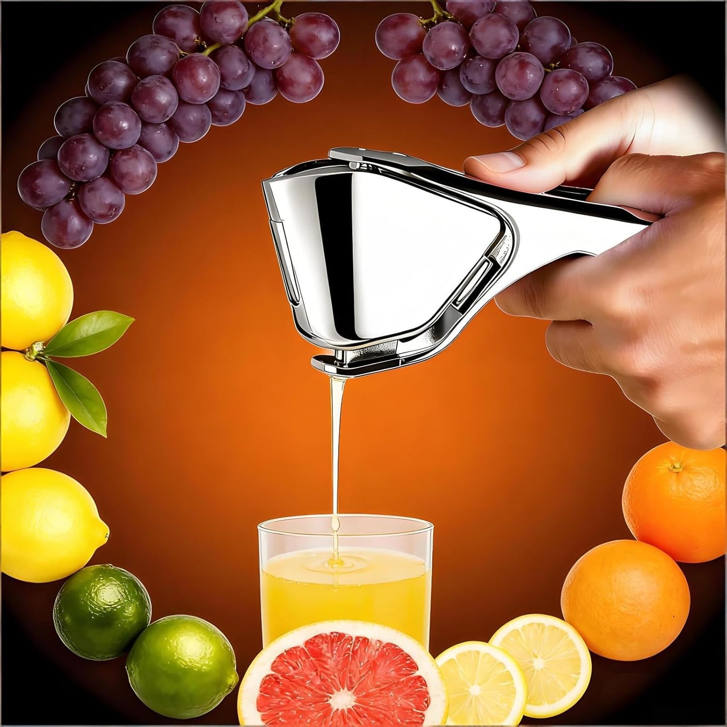 Lemon Squeezer, Stainless Steel Lemon Juicer, Hand Juicer, Manual Citrus Squeezer, Handheld Squeeze Lemons Citrus Lime Orange (Silver)