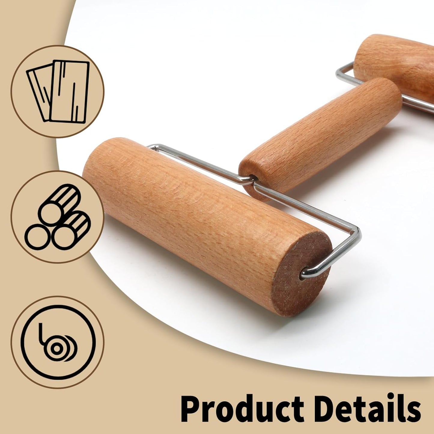 Wooden Rolling Pin, Ergonomic Non-Stick Pizza Baker Dough Pastry Roller for Kitchen Home Cooking Baking (T Square Type)