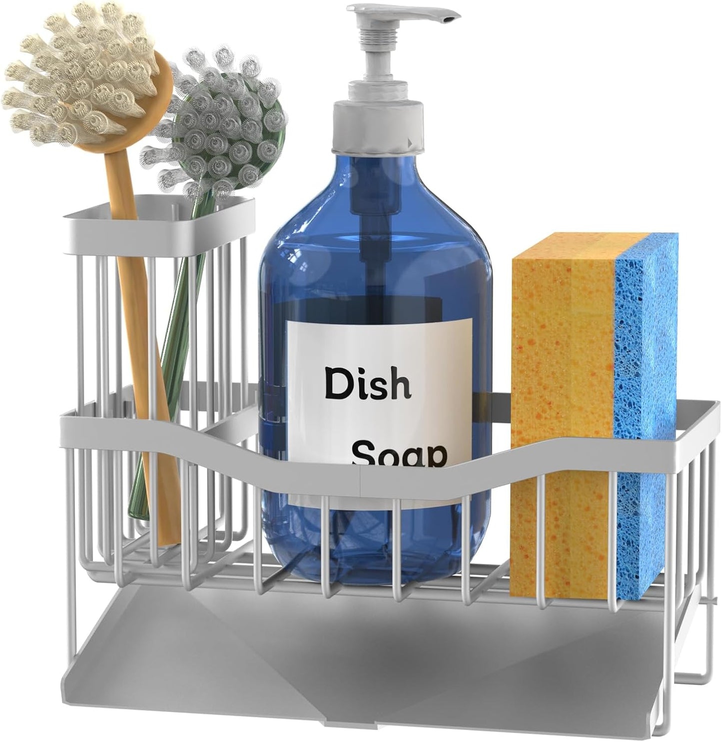 Fssvcd Maifan Sink Caddy Sponge Holder for Kitchen with Brush Holder and Stainless Steel Self Drain Tray, Rustproof Kitchen Sink Organizer for Sponge, Soap Dispenser Storage Accessories