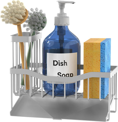 Fssvcd Maifan Sink Caddy Sponge Holder for Kitchen with Brush Holder and Stainless Steel Self Drain Tray, Rustproof Kitchen Sink Organizer for Sponge, Soap Dispenser Storage Accessories