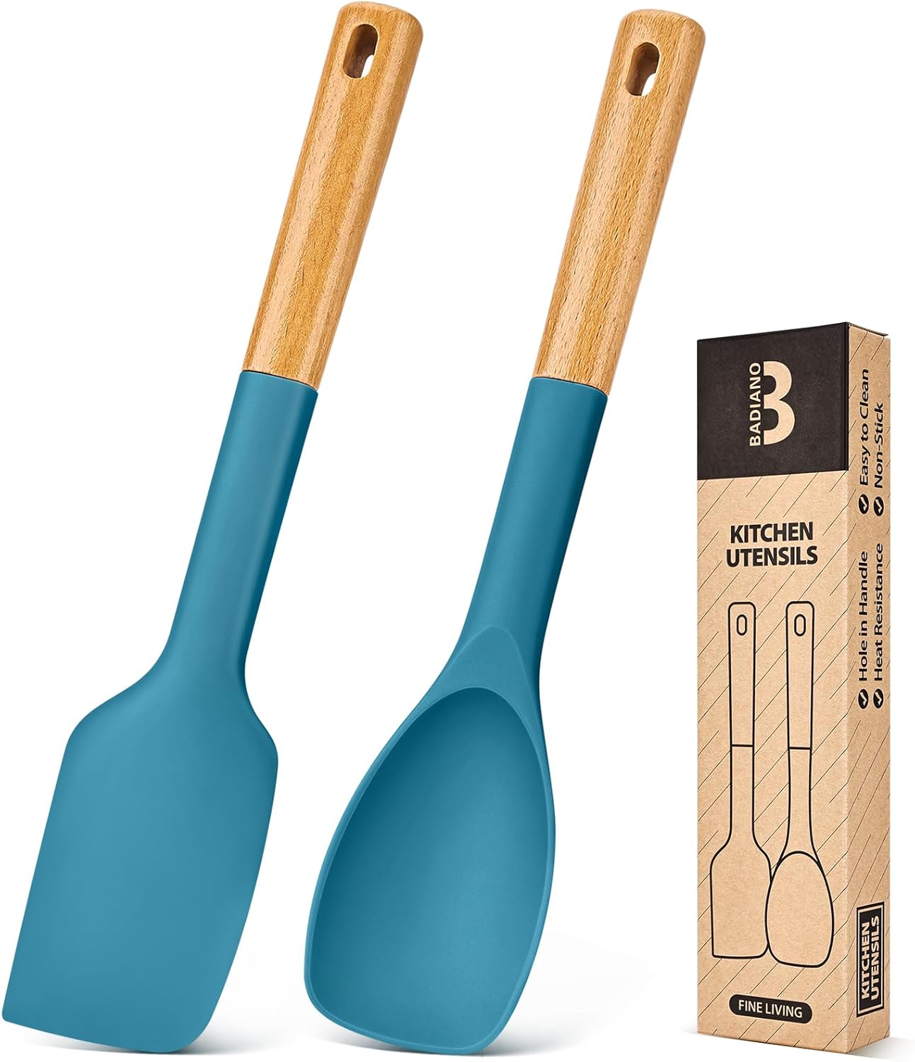Silicone Spatula and Spoonula Set, Great For Stirring, Tough Mixing and Folding, Sturdy Bpa-Free Matte Silicone, Wooden Handle Rubber Scraper For Nonstick Cookwares (Grey)