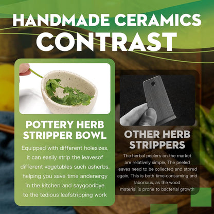 Herb Stripper Bowl, Ceramic Herb Peeling Bowl, Kitchen Herbs Leaf Stripping Tool, Pottery Herb Peeler for Kale, Thyme, Basil, Rosemary Stripper (A-Style, 1 pc)