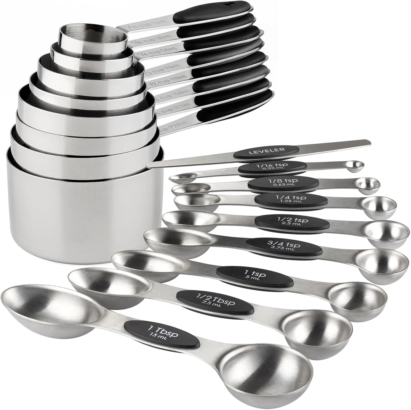 Measuring Cups and Spoons Set Stainless Steel Measuring Cups Double Sided Stackable Magnetic Measuring (Black)