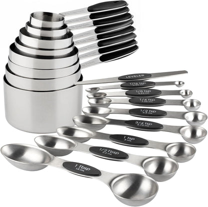 Measuring Cups and Spoons Set Stainless Steel Measuring Cups Double Sided Stackable Magnetic Measuring (Black)