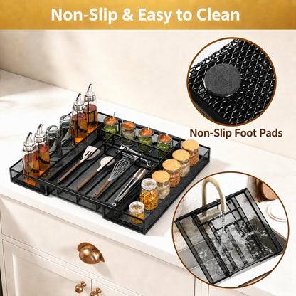Sedegn Silverware Organizer Metal Mesh, Large Drawer Organizer, Utensil Cutlery Tray for kitchen drawers, Flatware Organizer with 6 Compartment, Black (11.3”*16“)