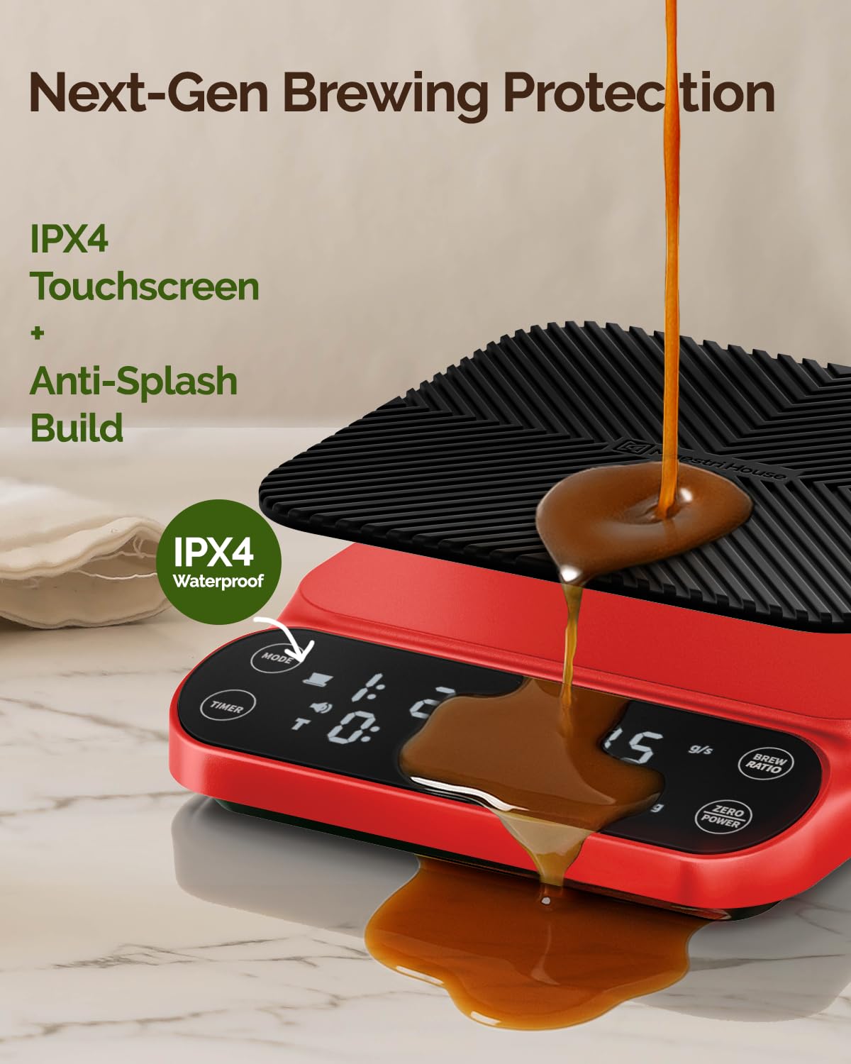 Maestri House S3 Coffee Scale with Timer, 3kg/0.1g Rechargeable Digital Scale, 3 Brew Modes, Adjustable Ratios & Flow Rate Display, Barista-Grade for Pour-Over, Espresso, French Press – Black