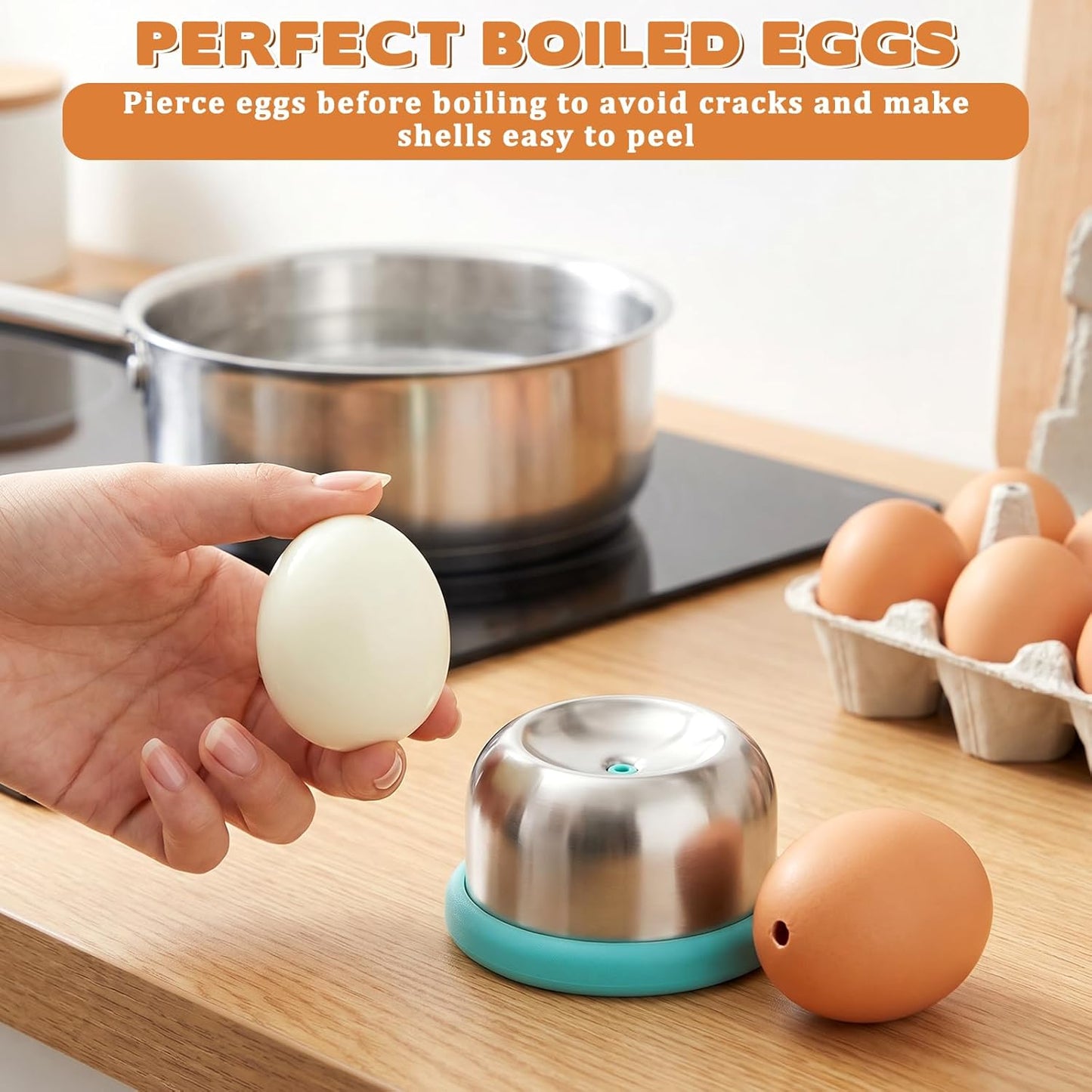 2PCS Stainless Steel Egg Piercer for Raw Eggs, Egg Poker Eggs Piercer with Sturdy Anti-Slip Base Eggshell Peeler Tool to Get Good Hard Boiled Eggs Anti-rust Easy Egg Peeler Kitchen Gadget