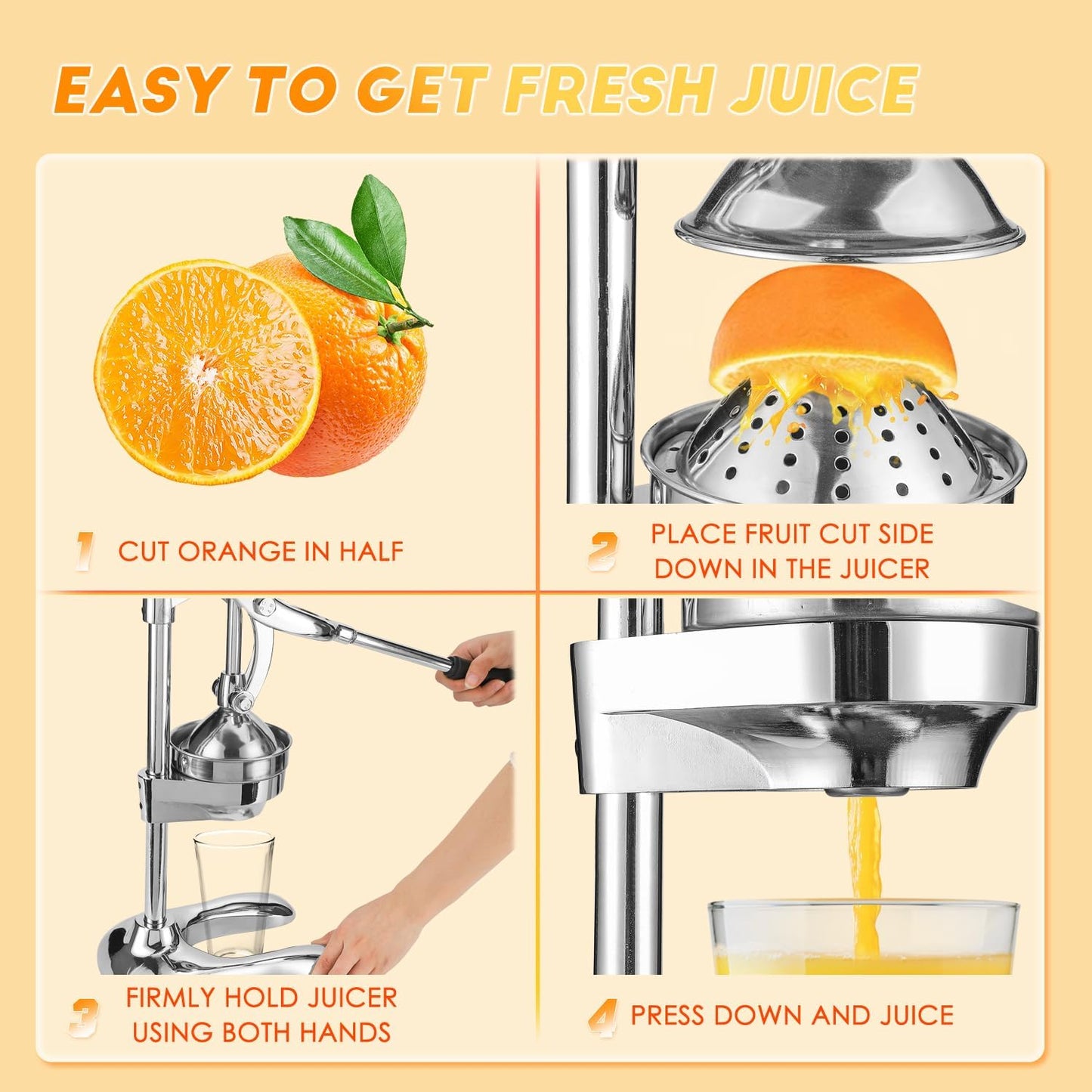 Moongiantgo Commercial Manual Juicer, Heavy Duty Hand Press Juice Extractor with 2 Reusable Fruit Bags, Easy to Clean Professional Fruit Squeezer for Citrus Orange Lemon Lime Pomegranate Grapefruit