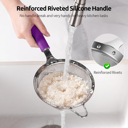U-Taste Medium Fine Mesh Strainer: 18/8 Stainless Steel 4.73in 30 Mesh Kitchen Food Sieve with Sturdy Riveted Silicone Handle, Heavy Duty Deep Handheld Metal Colander for Rice, Quinoa, Flour (Black)