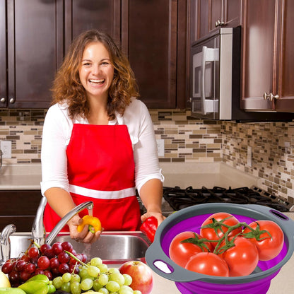 White Round Silicone Collapsible Colander – Silicone Round Kitchen Strainers with Plastic Handles Small Foldable Kitchen Strainer Perfect for Draining Pasta Vegetable and Fruit