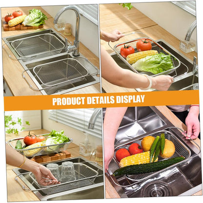 Kichvoe Extendable Stainless Steel Sink Drain Basket Retractable Kitchen Strainer for Food Vegetables and Utensils Large Capacity Reusable Drainer with Drainage Fits Various Sink