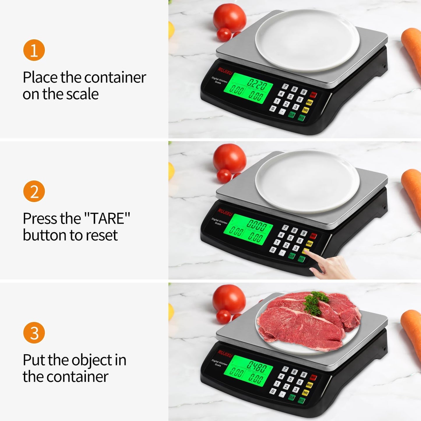 Large Digital Kitchen Scale 30KG Commercial Food Scale 66LB for Baking Bread Meat Stainless Steel Price Computing Scale LCD Display,Prep Counting Scale for Parts and Coins Adapter Included