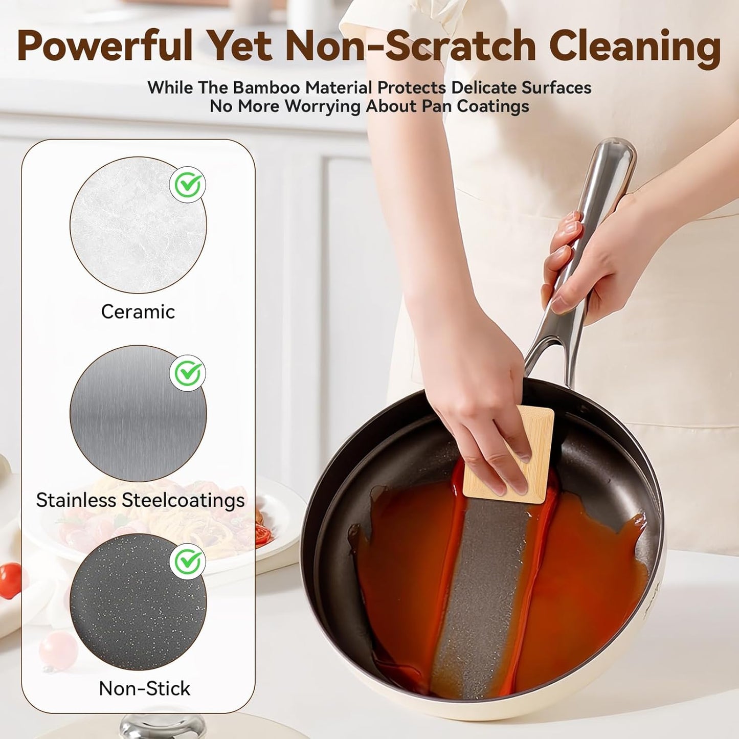 DEBETOOL 6-Pack Natural Bamboo Pan Scraper & Pot Scraper - Non-Scratch Dish Scraper for Cast Iron，Stainless Steel & Ceramic Cookware - Food Scraper Tool