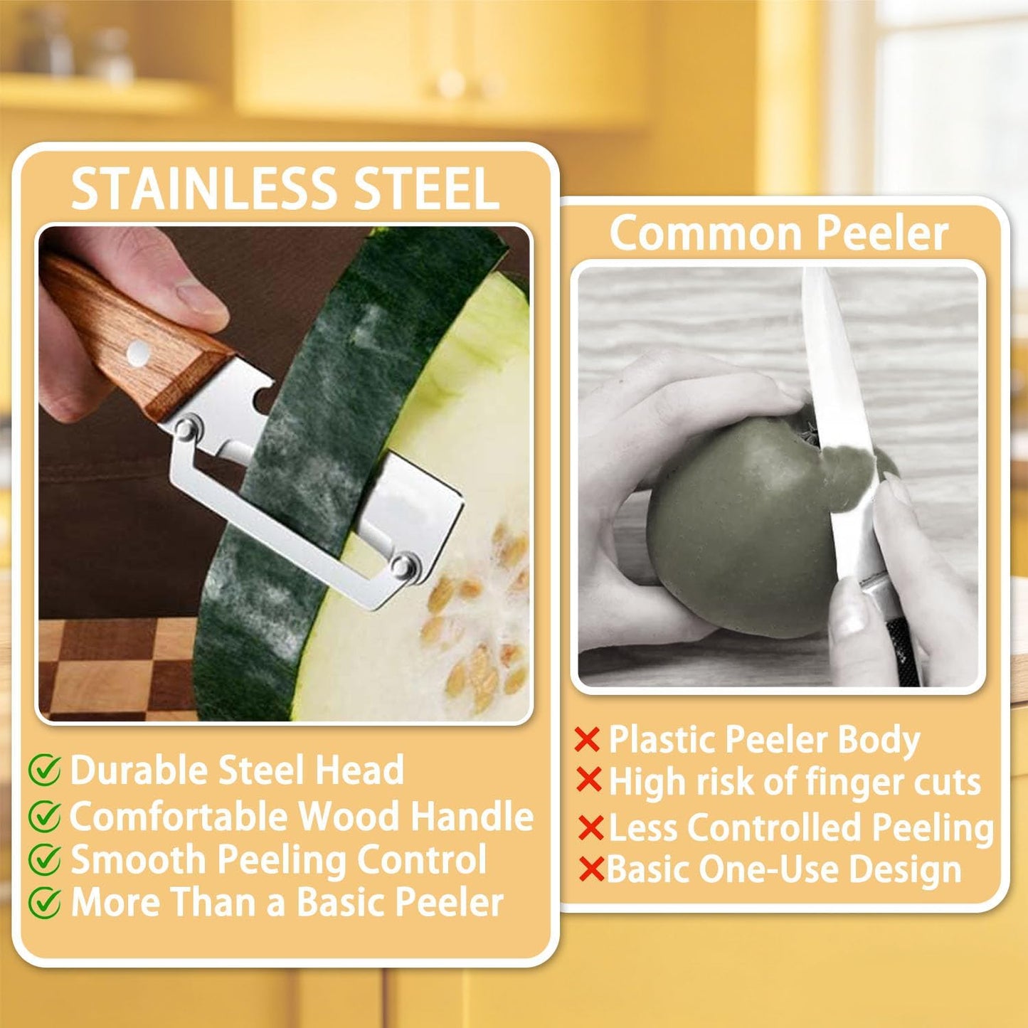 Multi Functional Vegetable Peeler for Kitchen, with Bottle Opener and Wooden Handle, 2-in-1 Stainless Steel Kitchen Tool for Fruit Potato Pumpkin(1P- 2 in 1)