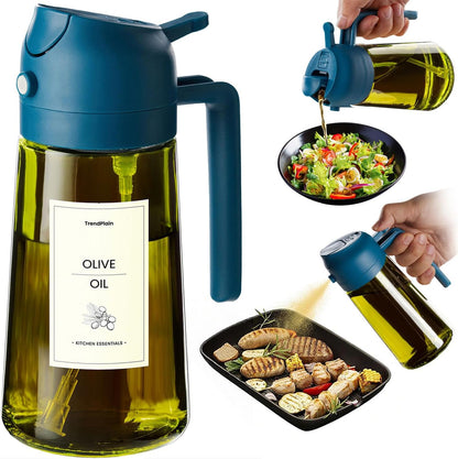TrendPlain - Original 16oz/470ml Olive Oil Dispenser Bottle for Kitchen Gadgets and Air Fryer Accessories - Olive Oil Sprayer for Cooking w/Stickers - Black